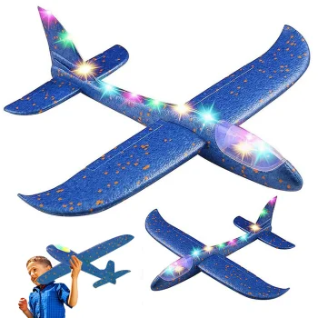Large Styrofoam Glider Airplane with LED Lights, Blue, 47 cm