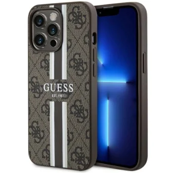 Guess iPhone 13 / 13 Pro Case 4G Printed Stripes MagSafe, Brown