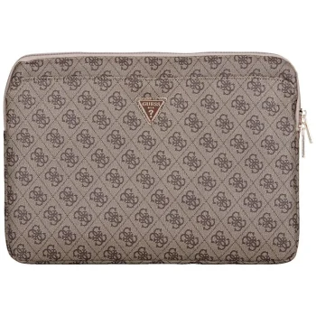 Guess Sleeve 4G Zipper Pocket Triangle Logo 14" Laptop Bag - Brown