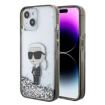 Karl Lagerfeld iPhone 15 Case Liquid Glitter Ikonik, Transparent