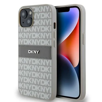 DKNY iPhone 15 / 14 / 13 Case Mono Stripe & Metal Logo, Beige