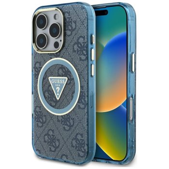 Guess IML Metal Glitter 4G Circle Triangle MagSafe Phone Case Cover iPhone 16 Pro Max - Blue