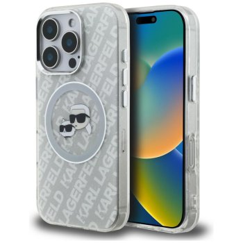 Karl Lagerfeld IML Glitter Karl & Choupette MagSafe Case for iPhone 16 Pro Max, Gray