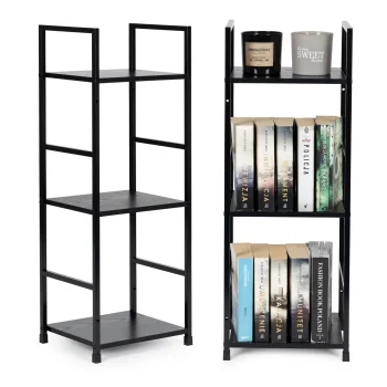 Modernhome CWJ302480L BLACK Wooden Shelf with Metal Frame, 3 Shelves, Black