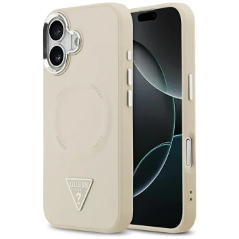 Guess Case for Apple iPhone 17 MagSafe PU Leather Triangle Logo, Beige