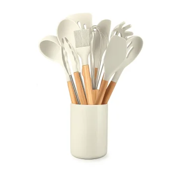 Kitchen Utensil Set with Holder, 12 Pieces, Beige