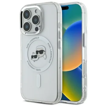 Karl Lagerfeld IML Metal Karl&Choupette MagSafe Case for iPhone 16 Pro Max, White