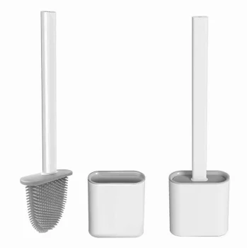 Silicone Toilet Brush with Holder, White