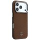 Mercedes Leather Semi Wrap Wood Effect MagSafe Case for iPhone 17 Pro Max Brown