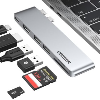 Ugreen CM380 USB-C Hub for MacBook Pro/Air, HDMI, SD/TF, Gray
