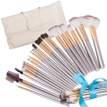 Professional Makeup Brush Set (24 pcs) with Case, Silver