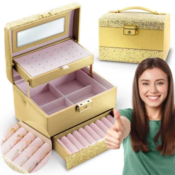 Jewelry Box Massido MS-705 with Mirror and Key, Gold