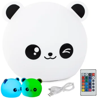 Kids Night Light Panda RGB with Remote, LED, USB, White