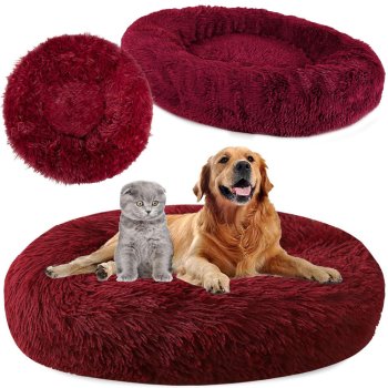 Plush Calming Donut Pet Bed for Dogs & Cats 100 cm, Burgundy