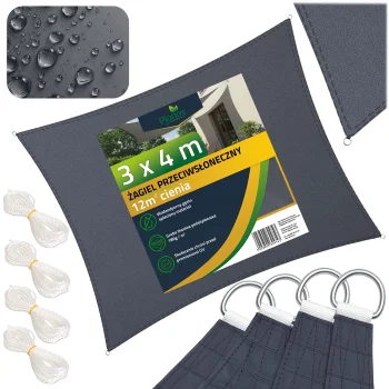 Plonos Rectangular Shade Sail 3x4m, Grey