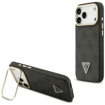 Guess 4G PU Triangle Logo & Stand Camera MagSafe Case for iPhone 17 Pro Max - Black