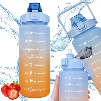 Motivational Water Bottle with Straw and Scale, 2000 ml, Blue/Orange