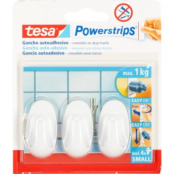 Tesa Powerstrips Small Oval Adhesive Wall Hook 57533, White