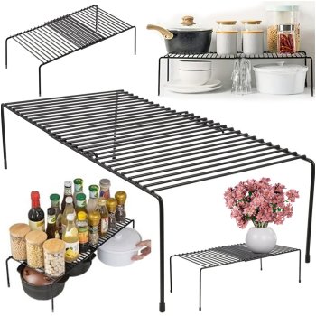Expandable Metal Kitchen Shelf Cabinet Organizer, Black