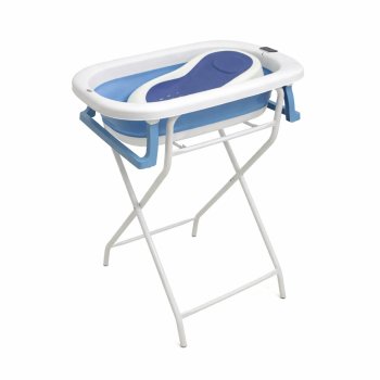 Foldable Baby Bathtub with Stand and Digital Thermometer, Blue