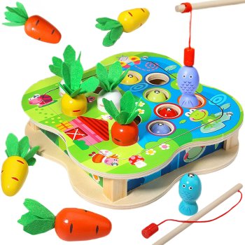 Wooden Montessori Fishing & Carrot Harvest Game for Toddlers Jhtoy-554
