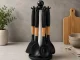 Black Silicone Kitchen Utensils Set with Stand, 6 Pieces