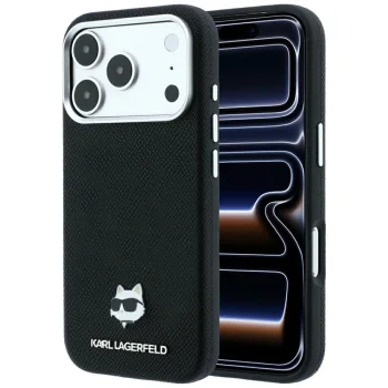 Karl Lagerfeld Grained Choupette Head Metal MagSafe Case for iPhone 17 Pro Max / 18 Pro Max - Black