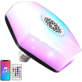 Color-Changing RGBW LED Bulb with Bluetooth Speaker and Remote Control