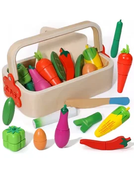 Kids Toy Wooden Magnetic Cutting Vegetables in the Basket