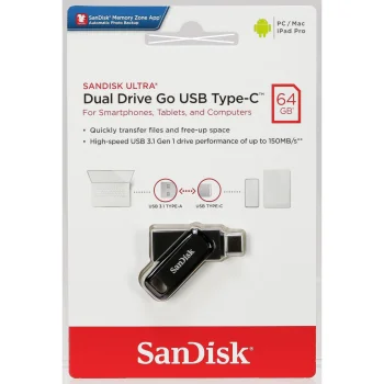 SanDisk Ultra Dual Drive Go 64GB USB Type-C Flash Drive SDDDC3-064G-G46, Black