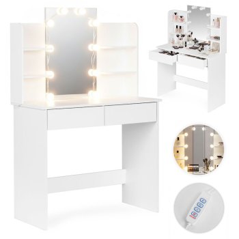 ModernHome Makeup Vanity Table with Lighted Mirror, 3 Color Modes & Adjustable Brightness
