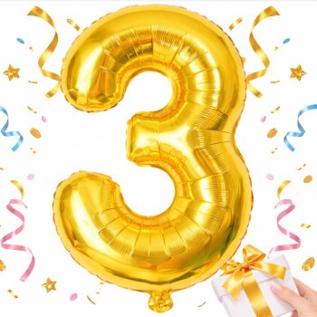 Foil Balloon Number 3 for Birthday Party Decoration 66cm, Gold