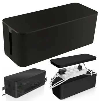Cable Organizer and Power Strip Box, Black