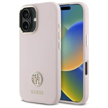 Guess iPhone 16 Case Silicone Logo Strass 4G, Light Pink