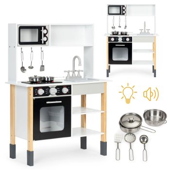 Wooden play kitchen for children with oven, stove, microwave and metal accessories, ECOTOYS