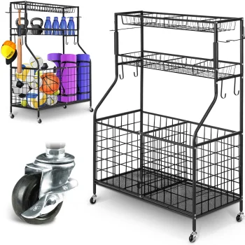 Humberg HM-780 Rolling Metal Storage Rack with Baskets, Black