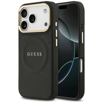 Guess iPhone 17 Pro Case PU Peony Hot Stamp MagSafe, Black