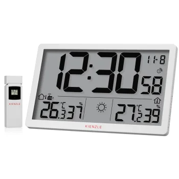 Kienzle Jumbo NEO LCD Weather Wall Clock Weather Station, White