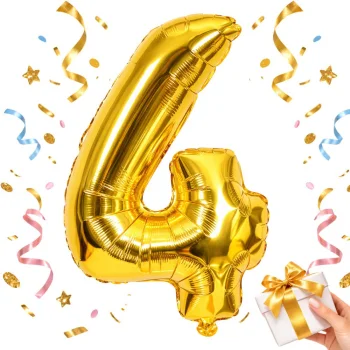 Foil Balloon Number 4 for Birthday Party 66cm, Gold