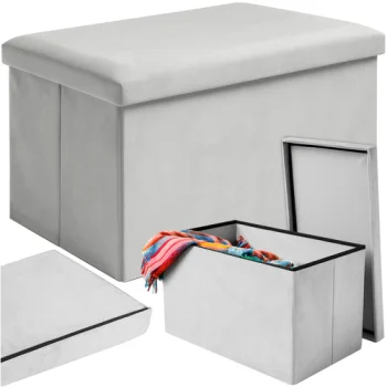 Ruhhy Folding Velour Pouf with Storage 60x30x30 cm, Grey