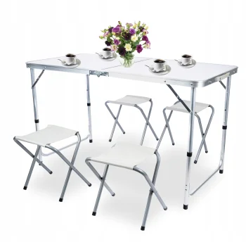 Folding Camping Set: Table and 4 Stools, Aluminum, 120x60 cm
