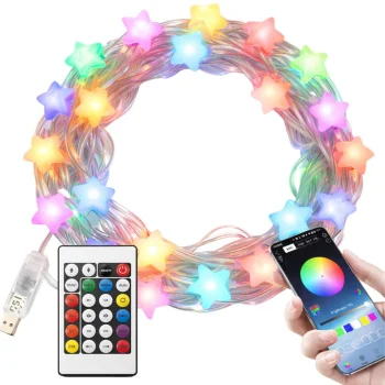 Smart LED Star String Lights USB App and Remote Control 7.5m, RGB
