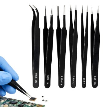 Precision Anti-Static Tweezers Set 6 Pcs for Electronics Repair, Black