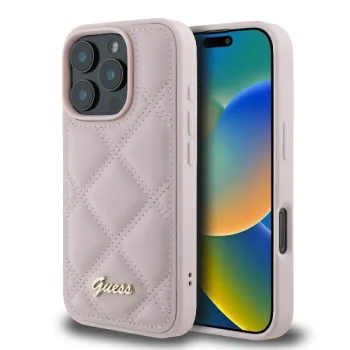 Guess Quilted Metal Logo Case for iPhone 16 Pro Max - pink