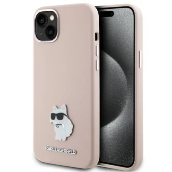 Karl Lagerfeld iPhone 15 Plus Case HC Silicone C Metal Pin, Pink