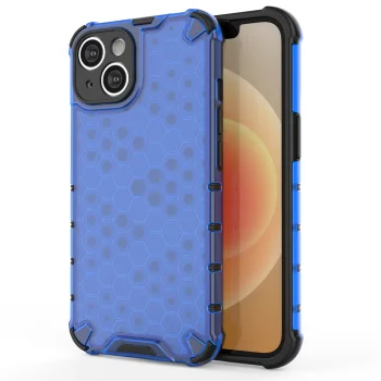 Dėklas iPhone 14 Plus Honeycomb, hibridinis smūgiams atsparus dėklas, mėlynas