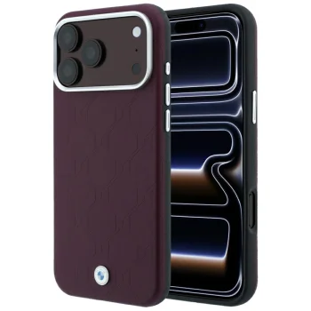 BMW Sign Deboss Quilted Metal Logo MagSafe Case for iPhone 18 Pro / 17 Pro, Burgundy