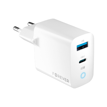 Forever GaN Wall Charger 45W USB Type C + USB, White