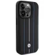 BMW Leather Stamp Blue Line Case for iPhone 15 Pro Max 6.7\", Black