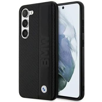 Samsung Galaxy S23 (SM-S911) BMW Leather Textured & Stripe Case Cover (BMHCS23S22RDPK), Black